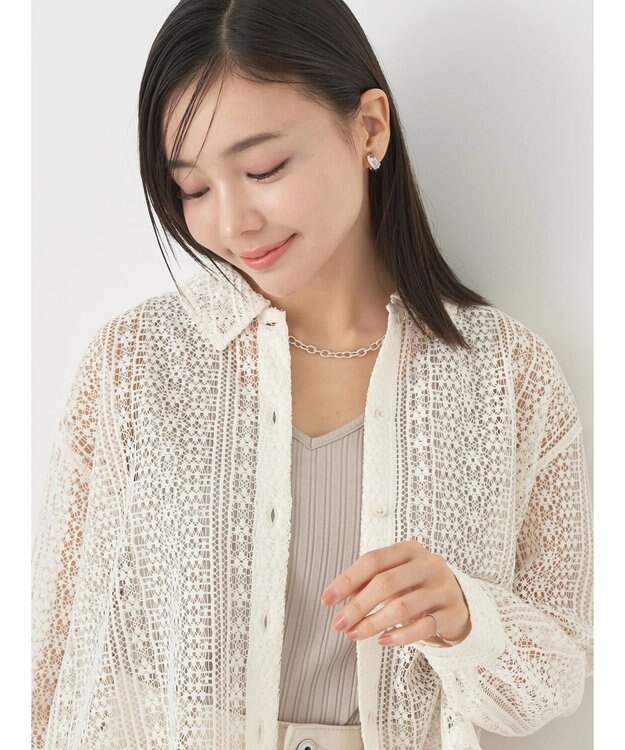 earth music&ecology レースショートシャツ Off White