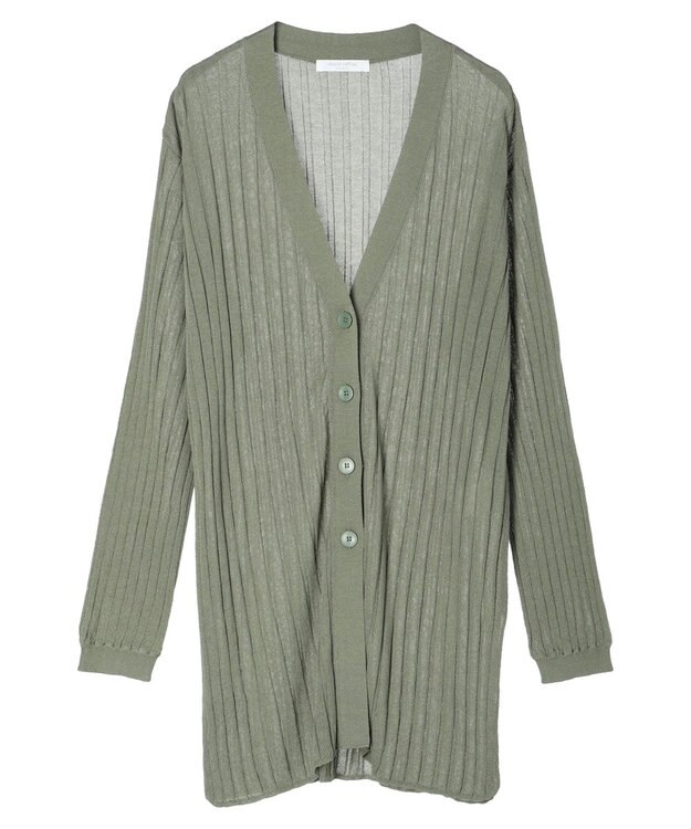 Green Parks 推しニット　リブ編みミドル丈カーディガン Khaki