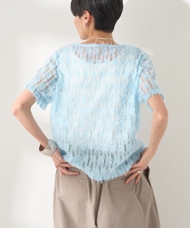 AMERICAN HOLIC チュールフリンジシアーＴシャツ Light Blue
