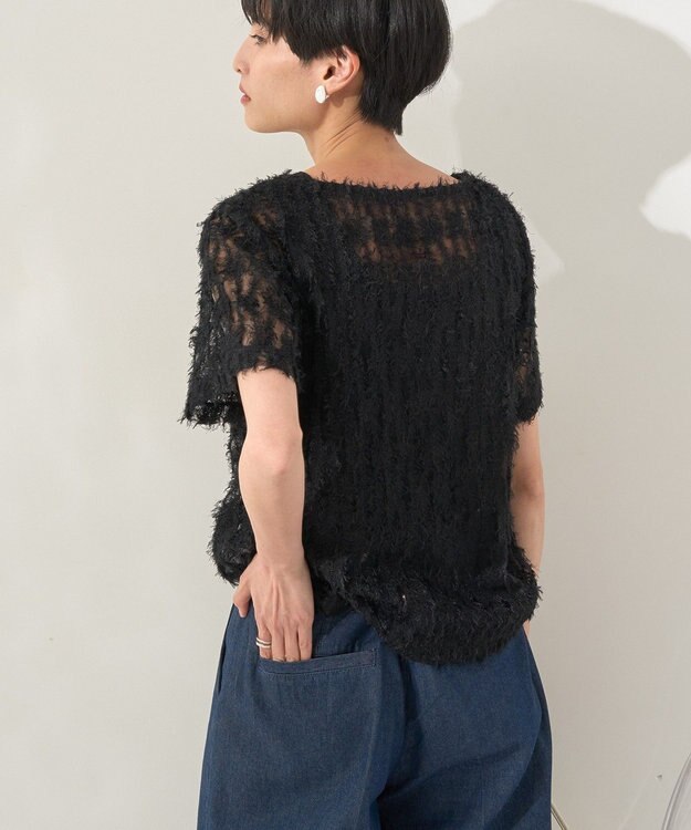 AMERICAN HOLIC チュールフリンジシアーＴシャツ Black