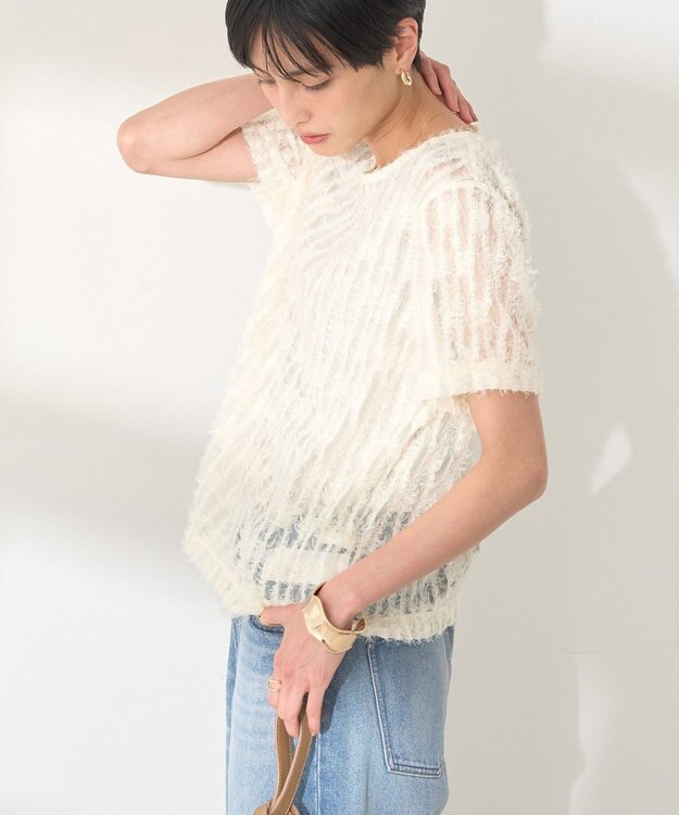 AMERICAN HOLIC チュールフリンジシアーＴシャツ Ivory