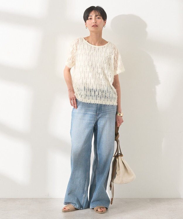 AMERICAN HOLIC チュールフリンジシアーＴシャツ Ivory