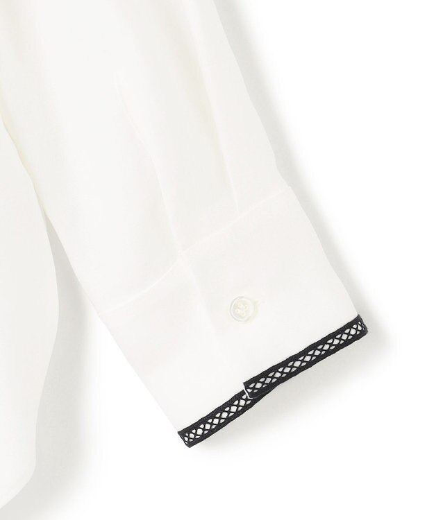 ICB 【日本製】 コットンリネンタンブラー ブラウス オフホワイト×ブラック系