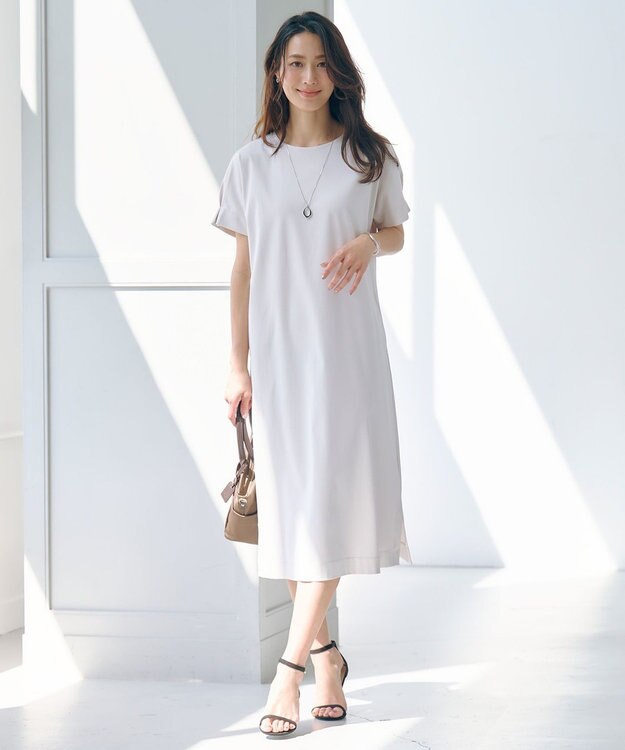 J.PRESS LADIES 【WEB限定カラーあり・洗える】コットンスムース ドルマンスリーブ ワンピース グレージュ系