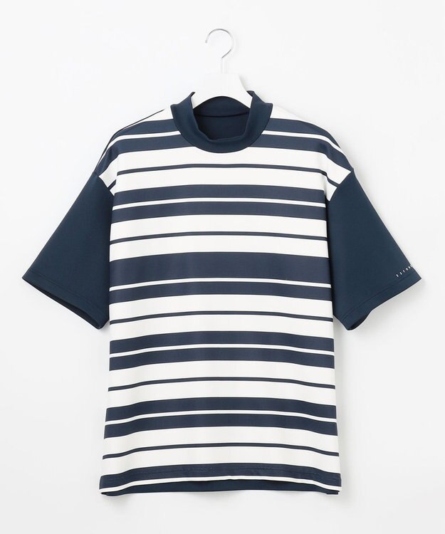 23区GOLF 【23Fondation】【吸水速乾/UVケア】ボーダー モックネック ネイビー系1