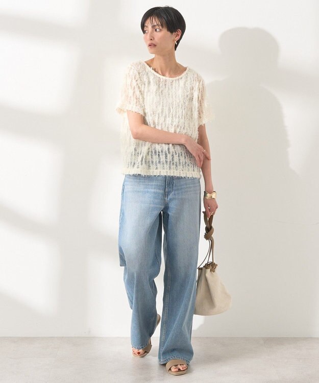 AMERICAN HOLIC チュールフリンジシアーＴシャツ Ivory