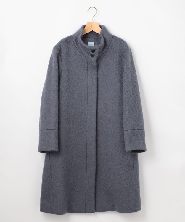 組曲 スタンドカラーシャギーコート チャコールグレー系