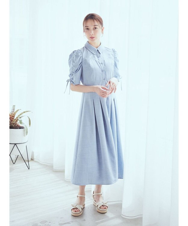 earth music&ecology 袖ドロストシャツワンピース Blue