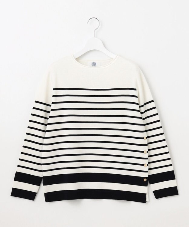 J.PRESS LADIES S 【洗える】COTTON ACETATE クルーネック ニット オフ×ネイビー系1