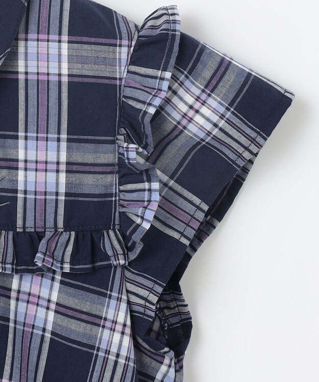 組曲 KIDS 【150-160㎝】プランタンチェック ワンピース ネイビー
