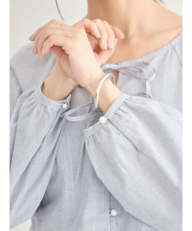 earth music&ecology フロントリボンブラウス Stripe Navy