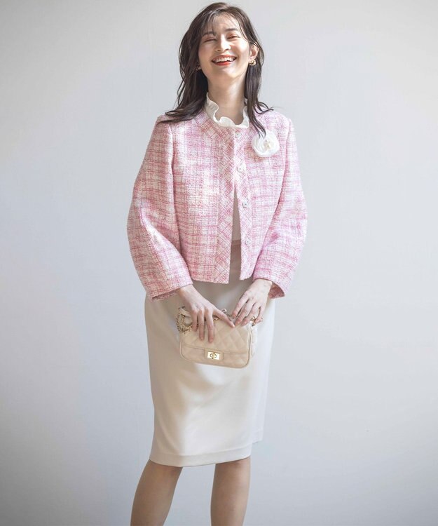 組曲 【KUMIKYOKU NAVY】マカロンツイード ジャケット ピンク系