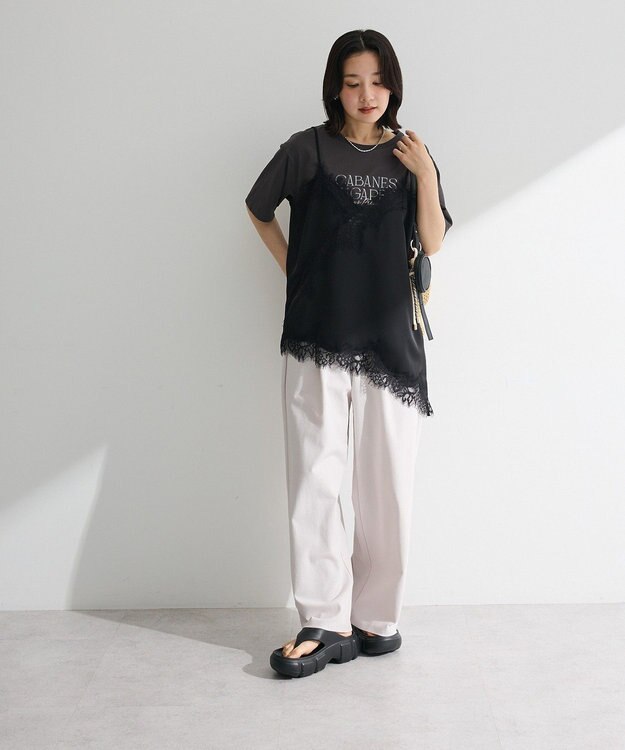 Green Parks レースドッキングサテンビスチェ Black