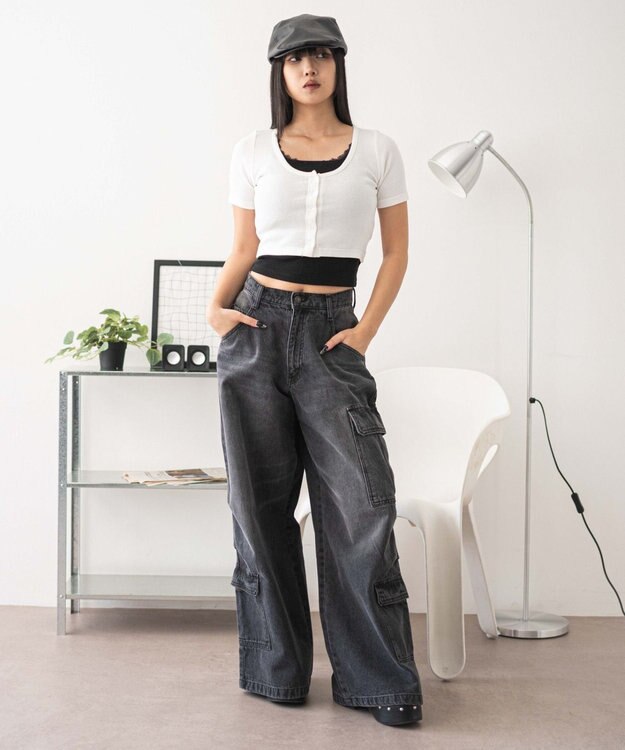 WEGO レースキャミレイヤード風ちびT ホワイト