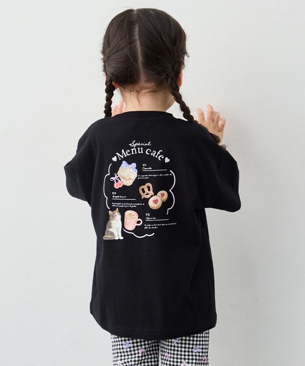 ANY KIDS 【綿100%】バックプリント オーバーサイズTシャツ ブラック×ネコ