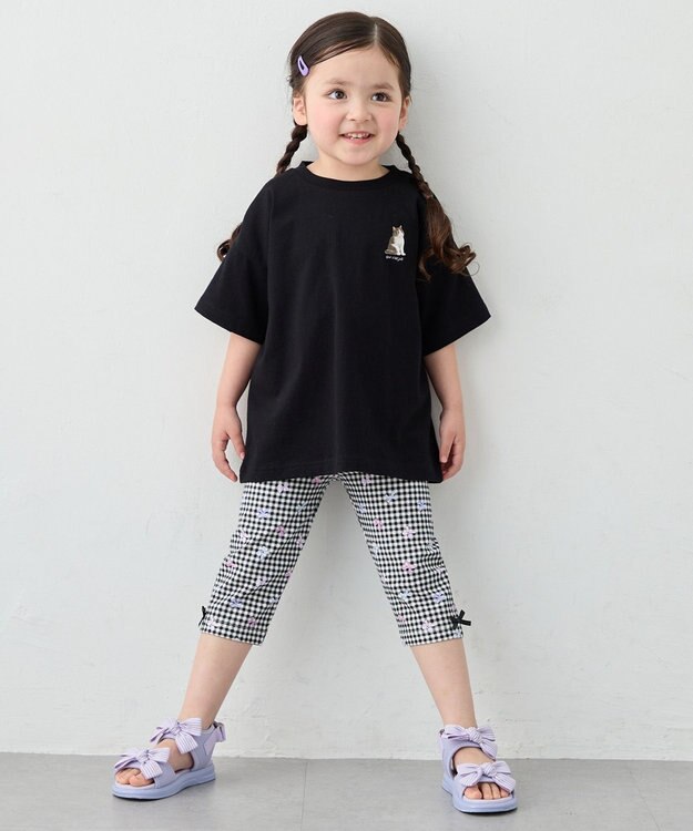 ANY KIDS 【綿100%】バックプリント オーバーサイズTシャツ ブラック×ネコ