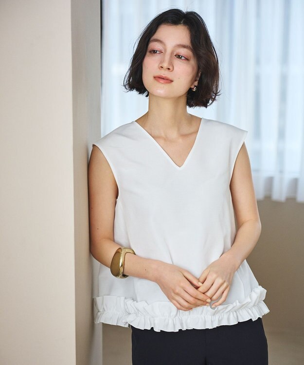 #Newans 【金子綾さんインスタライブご紹介アイテム】〈小柄さんにお勧め〉フリルヘムジレブラウス ホワイト