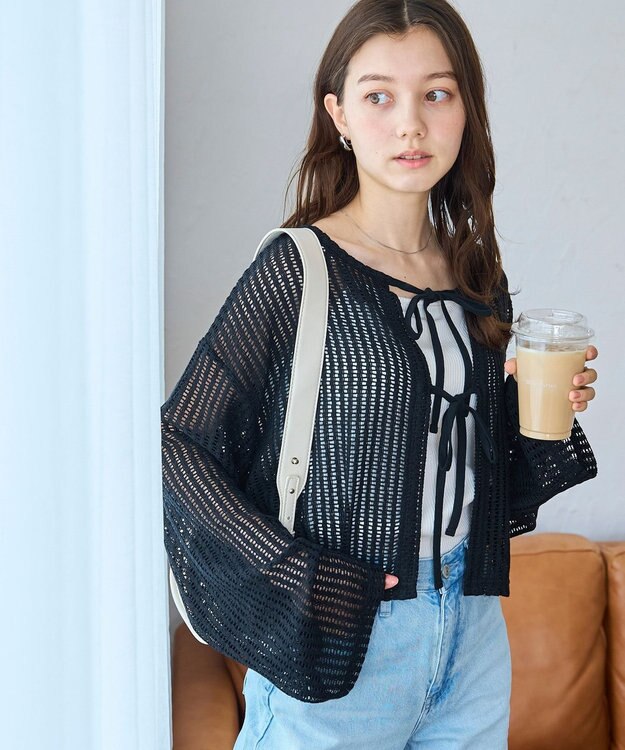 WEGO メッシュリボンカーディガン ブラック