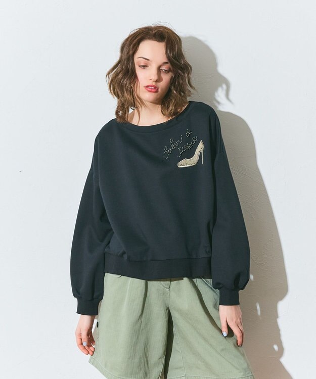 GRACE CONTINENTAL モチーフ刺繍スウェットトップ ブラック