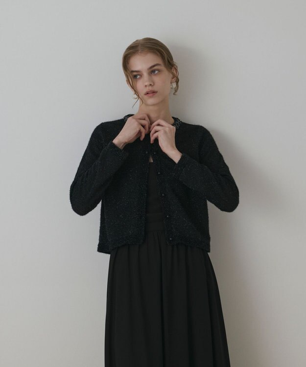 GRACE CONTINENTAL ラメフェザ－ニットカーディガン ブラック