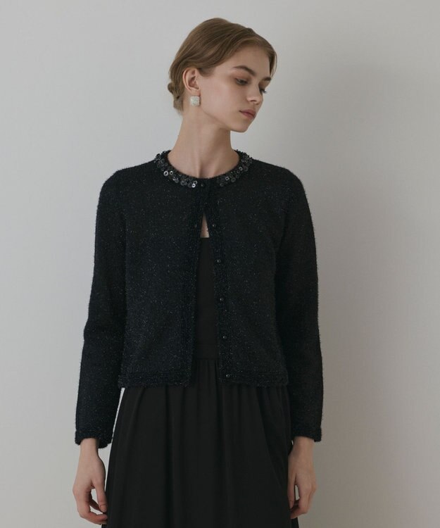 GRACE CONTINENTAL ラメフェザ－ニットカーディガン ブラック