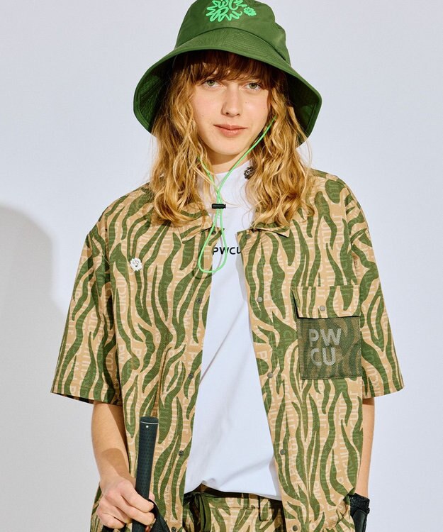 PW CIRCULUS 【MEN】ストライプカモフラ メッシュポケットシャツ ゴルフ カーキ系5