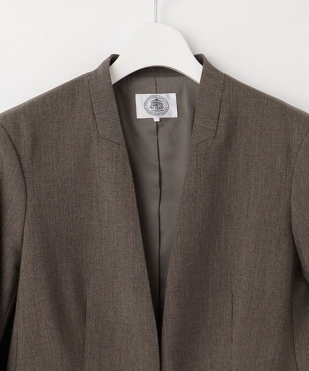 J.PRESS LADIES T/Rアルガンシルク ノーカラー ジャケット ブラウン系