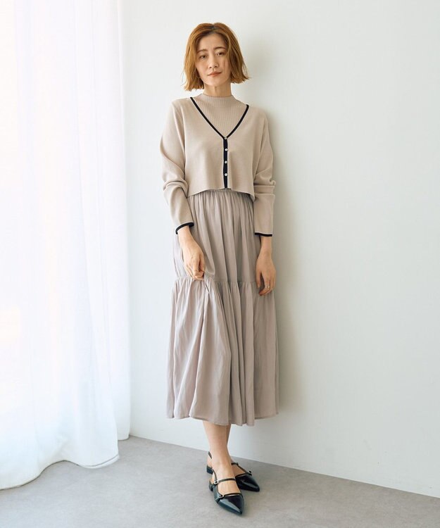 YECCA VECCA 【2点SET】カーディガンセットワンピース Gray Beige
