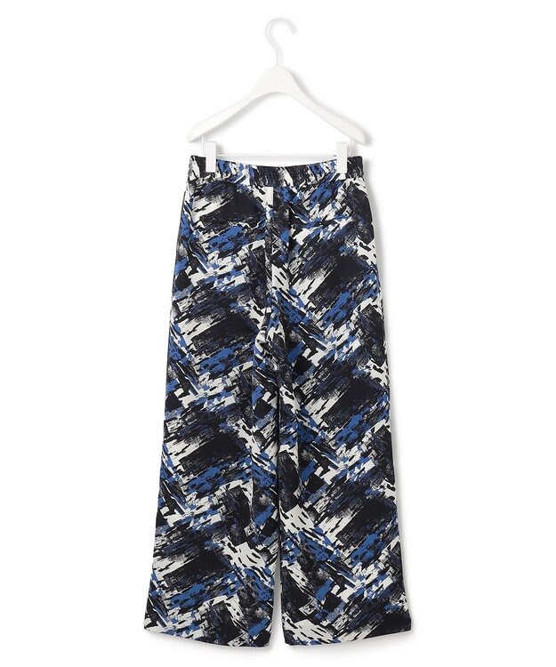 ICB 【洗える】 ブラッシュプリント ワイドパンツ アゲートブルー系