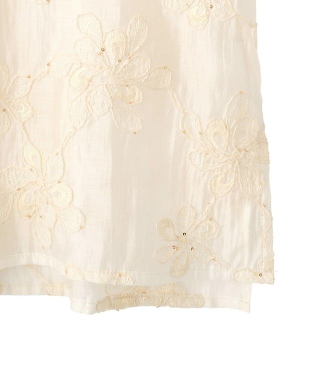 YECCA VECCA フリルVネック刺繍シアーシャツ Ivory