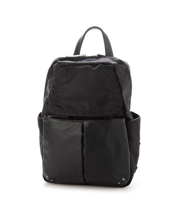 Y'SACCS NEWナイロン×レザーコンビシリーズ　前ポケットミニリュックサック ブラック