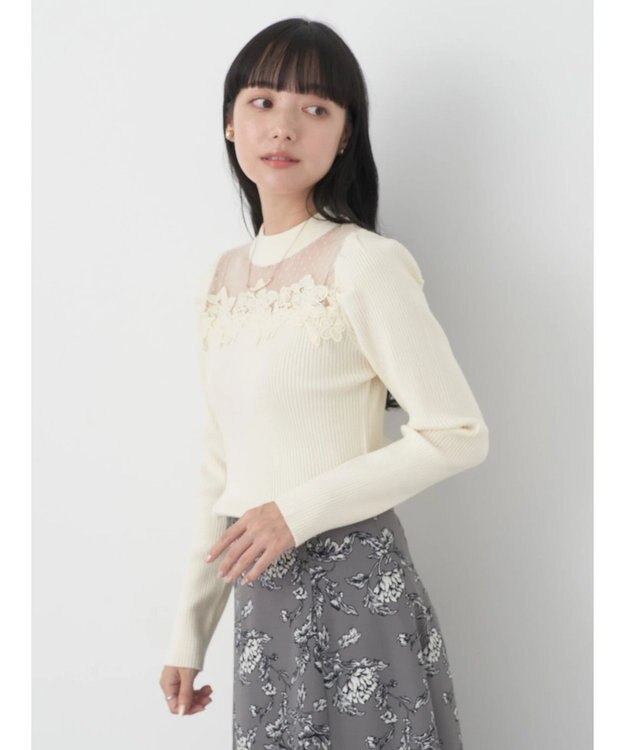 earth music&ecology シアードッキングニットプルオーバー Ivory