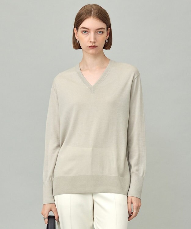 ICB L 【洗える】コンパクトファインウール Vネックニット トープ系