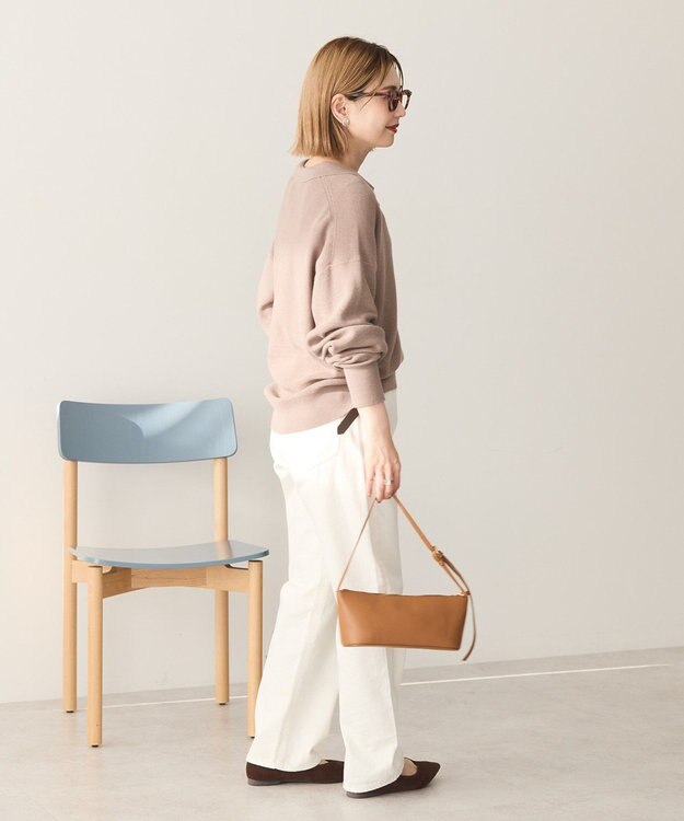 AMERICAN HOLIC バイパチ片畦衿付きニットプルオーバー Gray Beige