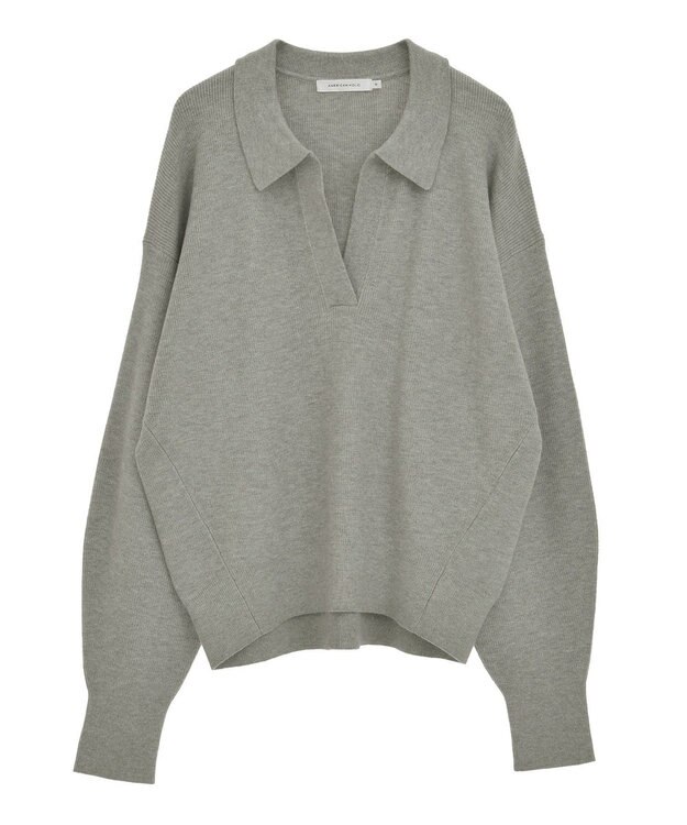 AMERICAN HOLIC バイパチ片畦衿付きニットプルオーバー Gray Mixture