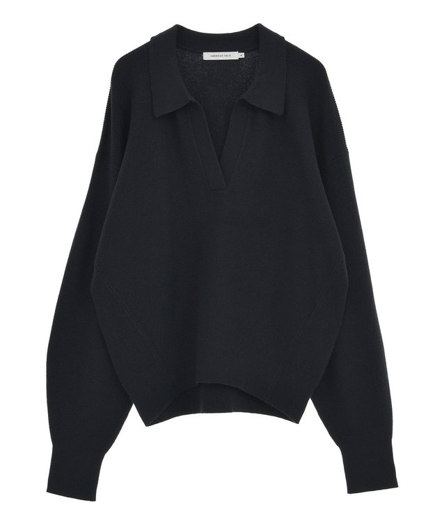 AMERICAN HOLIC バイパチ片畦衿付きニットプルオーバー Navy