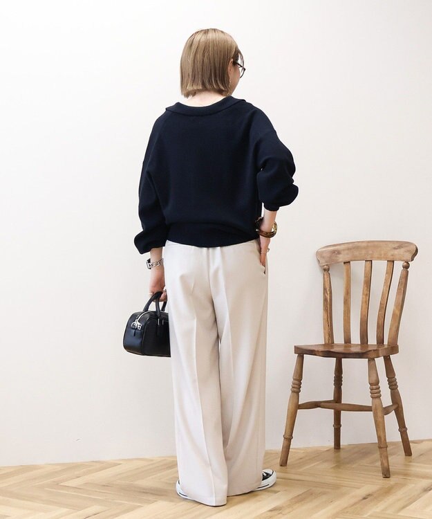 AMERICAN HOLIC バイパチ片畦衿付きニットプルオーバー Navy