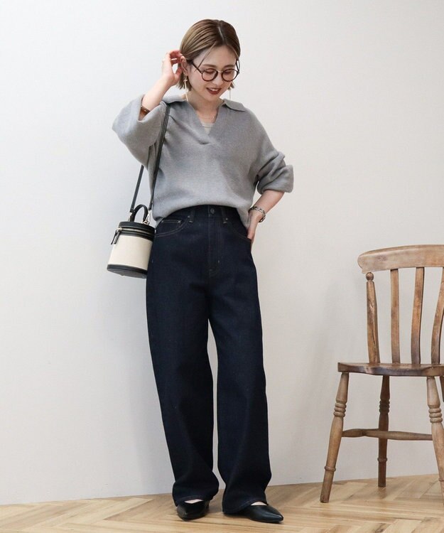 AMERICAN HOLIC バイパチ片畦衿付きニットプルオーバー Gray Mixture