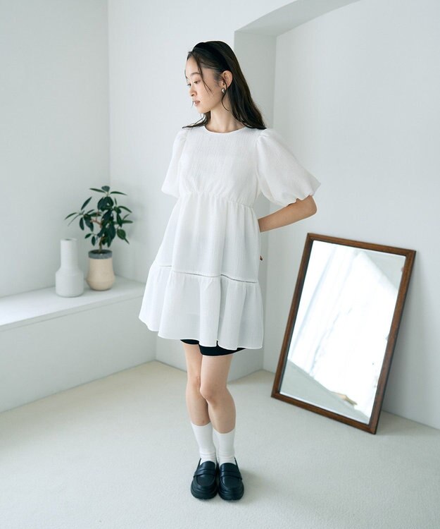 earth music&ecology バックリボンパフスリーブミニワンピース Ivory