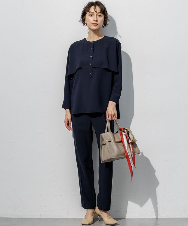 23区 【Oggi・CLASSY.掲載】ストレッチジョーゼット テーパード パンツ ネイビー系