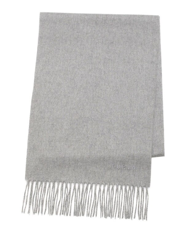 MOONBAT FURLA(フルラ）カシミヤ100％ 無地 マフラー ロゴ刺繍 手洗いOK グレー