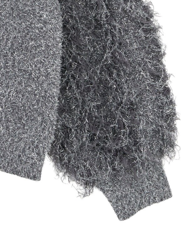 Green Parks ・ｆｕｒｒｙ　ｒａｔｅ　ラメフェザー袖フリンジニット Gray