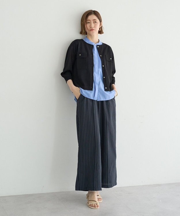 YECCA VECCA ノーカラー7分袖ポケットカーディガン Light Gray