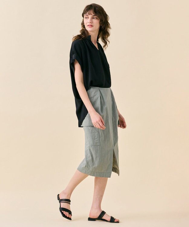 BEIGE， 【WEB限定・洗える】CELOSIA / スキッパーブラウス Black