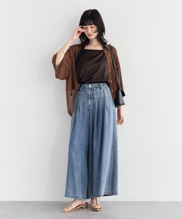 YECCA VECCA 【2点SET】キャミ付きシアードットシャツ Brown