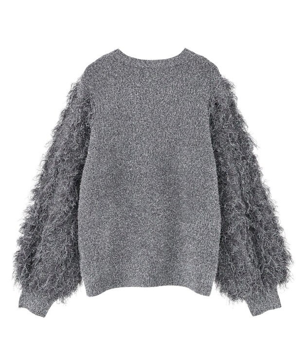 Green Parks ・ｆｕｒｒｙ　ｒａｔｅ　ラメフェザー袖フリンジニット Gray