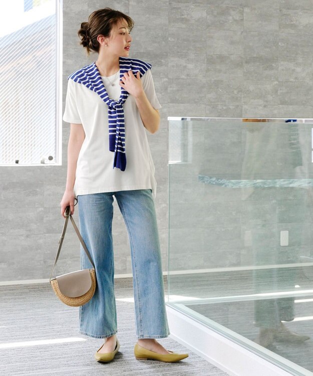 Tiaclasse 肩掛けボーダーフェイクカーデ ブルー