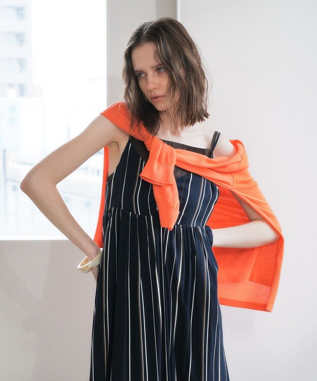 YECCA VECCA ハイゲージミドル丈Vネックカーディガン Orange