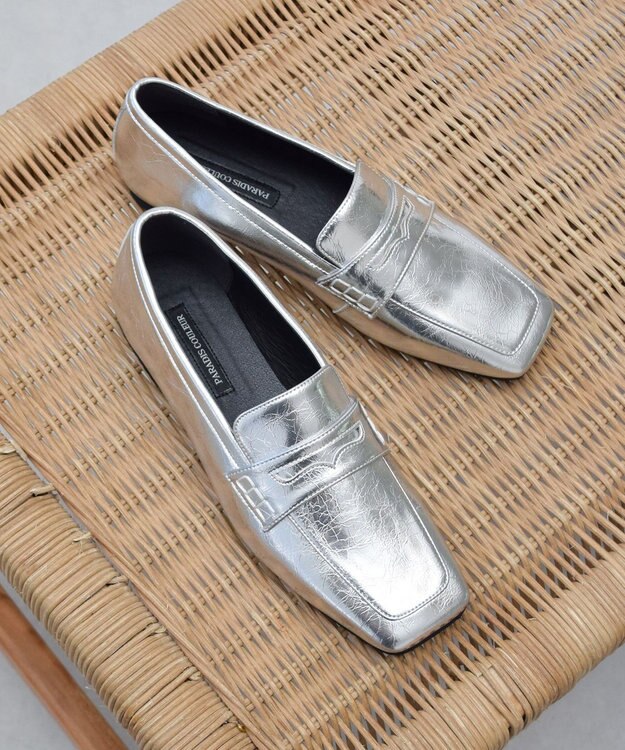 Bridget Birkin 【PARADIS COULEUR】スクエアトウフラットローファー シルバー