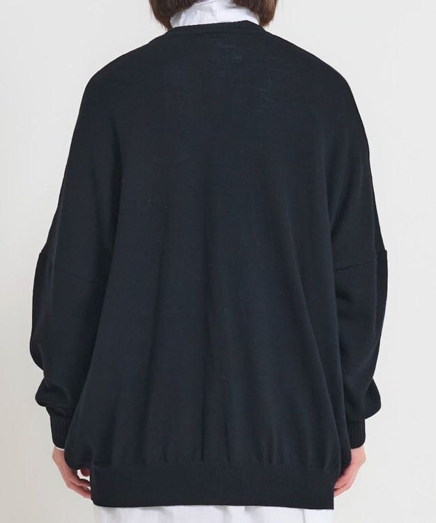 muuc 〈洗える極上メリノウール〉Vネックオーバーサイズカーディガン〈ゆったり体型カバー〉〈アンサンブル可能〉〈透かし編み〉 ブラック